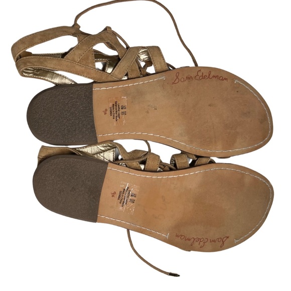 Sam Edelman Gemma gladiator strappy tie sandals 9.5 leather summer neutral - Picture 2 of 9